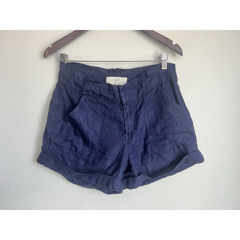 Joie Linen Cuffed Shorts Size 2 Navy Blue Pockets Lightweight Summer Coastal